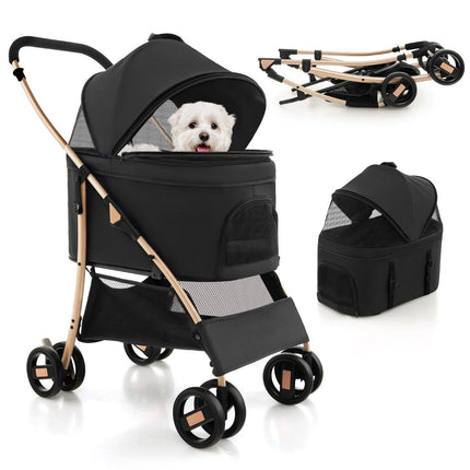 Poussette 3 en 1 pour animaux de compagnie, pliable, jusqu'à 15 kg, noire