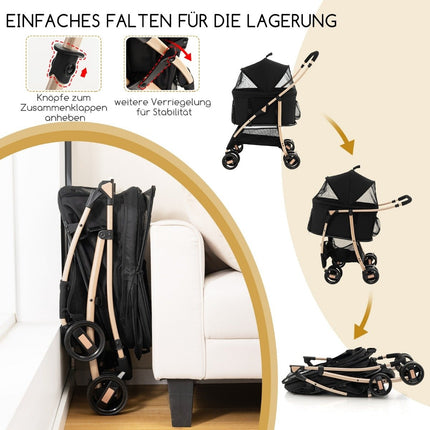 Poussette 3 en 1 pour animaux de compagnie, pliable, jusqu'à 15 kg, noire