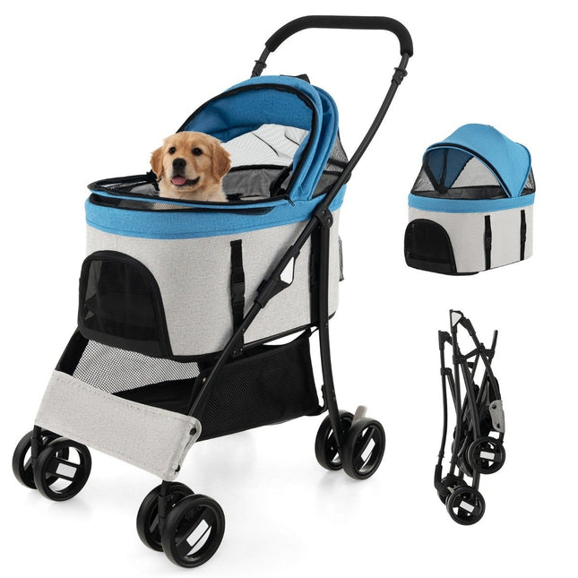 Poussette 3 en 1 pour animaux de compagnie, pliable, jusqu'à 15 kg, bleue