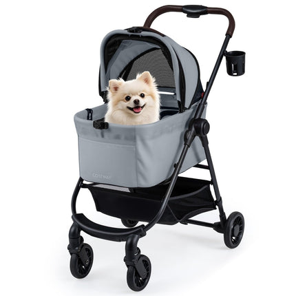 Poussette pour animaux 3 en 1 avec porte-bébé amovible, grise