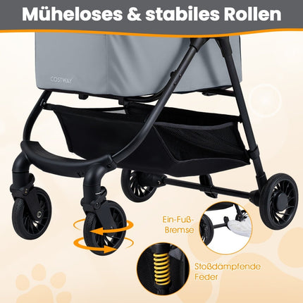 Poussette pour animaux 3 en 1 avec porte-bébé amovible, grise