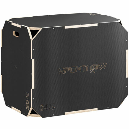 Boîte de plyométrie 3 en 1 avec poignées, bois, noire, 3 hauteurs