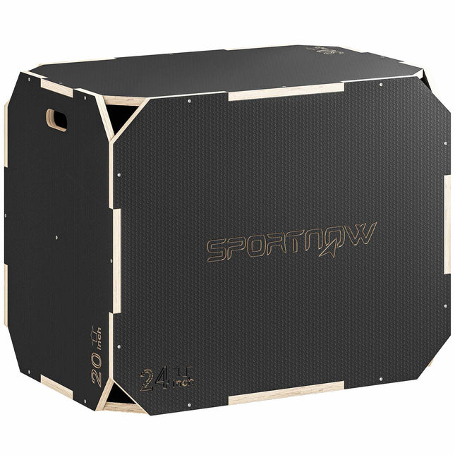 3-in-1 Plyo-Box mit Griffen, Holz, schwarz, 3 Höhen