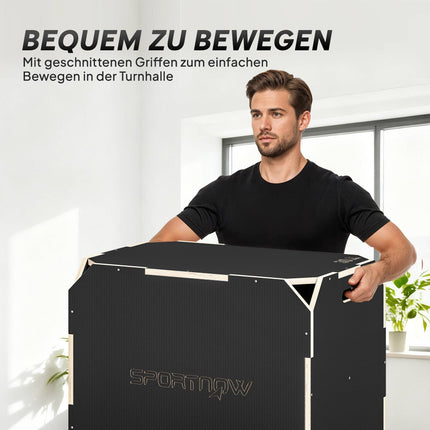 Boîte de plyométrie 3 en 1 avec poignées, bois, noire, 3 hauteurs