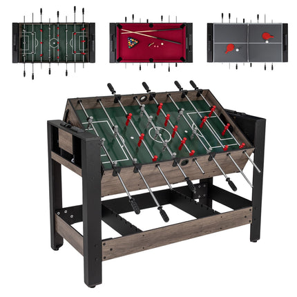 Table de jeux rotative 3 en 1 - Baby-foot, billard, tennis de table