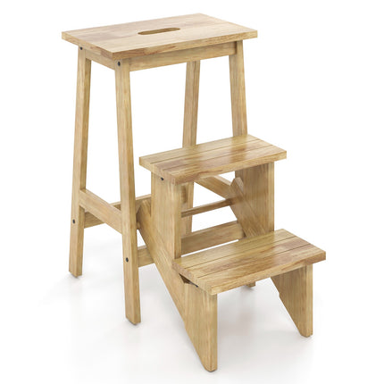 Escabeau-échelle 3 en 1 en bois d'hévéa avec poignée, 90 kg