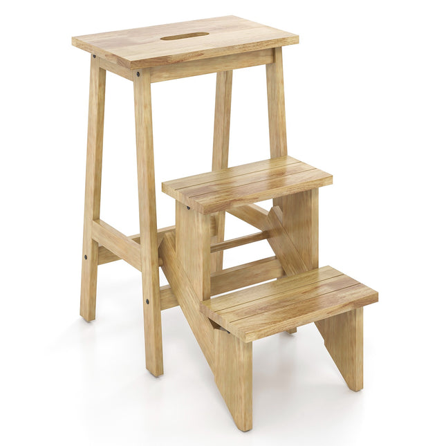 3-in-1 Gummiholz Tritthockerleiter mit Griff, 90 kg