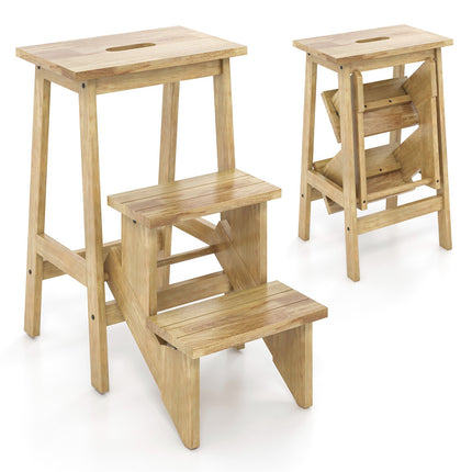 Escabeau-échelle 3 en 1 en bois d'hévéa avec poignée, 90 kg