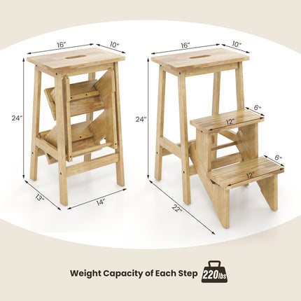 Escabeau-échelle 3 en 1 en bois d'hévéa avec poignée, 90 kg