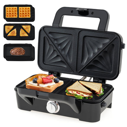 Appareil 3 en 1 pour sandwichs, gaufres et paninis, plaques antiadhésives