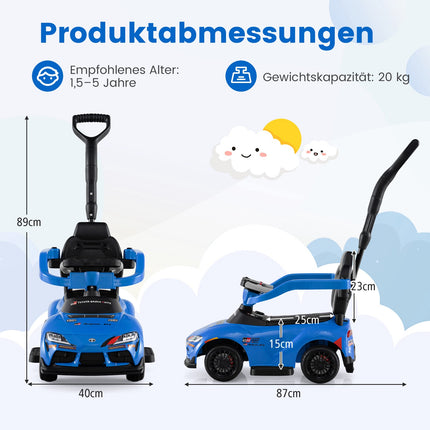 Voiture électrique 3 en 1 pour tout-petits avec poignée de poussée, bleue
