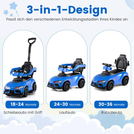 Voiture électrique 3 en 1 pour tout-petits avec poignée de poussée, bleue