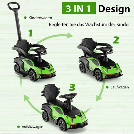 Voiture électrique 3 en 1 pour tout-petits avec poignée de poussée, verte