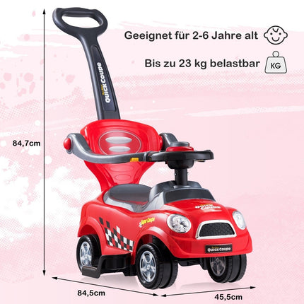 3-in-1 Kleinkind-Rutschauto mit Sicherheitsfunktionen, Rot
