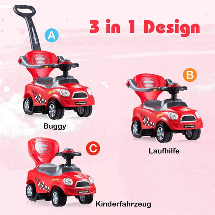 3-in-1 Kleinkind-Rutschauto mit Sicherheitsfunktionen, Rot