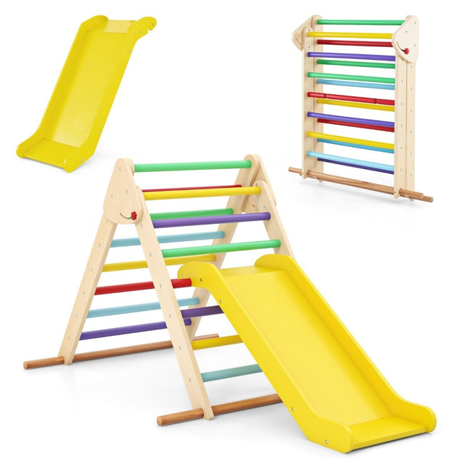 3-in-1 Kletterdreieck aus Holz mit Rutsche für Kinder