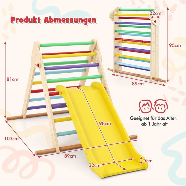 3-in-1 Kletterdreieck aus Holz mit Rutsche für Kinder