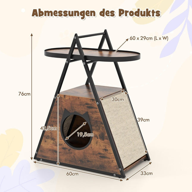 3 in 1 Katzenschrank Katzenhaus &amp; Beistelltisch &amp; Nachttisch mit Katzenhöhle &amp; Kratzmatten