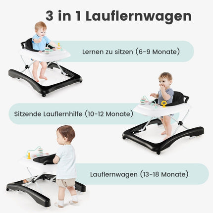 Trotteur pliable 3 en 1 avec hauteur et réglage réglables. Vitesse Noir