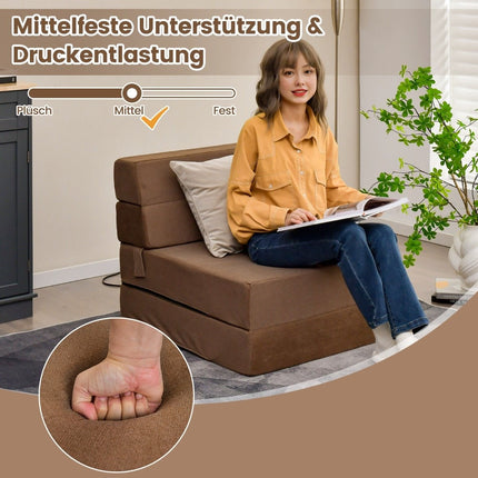 3-in-1 Klappsofa mit waschbarem Bezug, extra dicker Schaumstoff (15 cm), braun