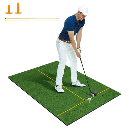 Tapis de départ de golf 3 en 1 avec gazon artificiel, 2 tees de golf, 2 piquets d'alignement et 6 trous de départ pré-percés, 152 x 92 cm, 27 mm