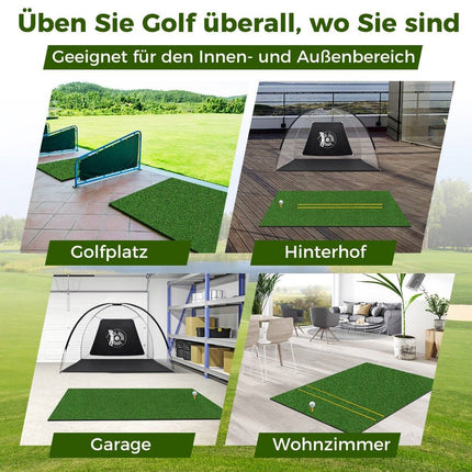 Tapis de départ de golf 3 en 1 avec gazon artificiel, 2 tees de golf, 2 piquets d'alignement et 6 trous de départ pré-percés, 152 x 92 cm, 27 mm