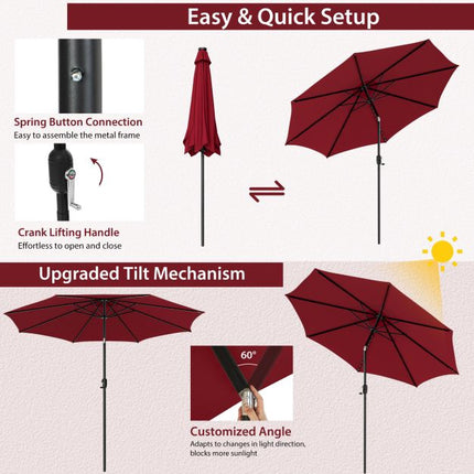 Parasol de terrasse de 3 m – Manivelle, inclinaison par bouton-poussoir, 8 baleines