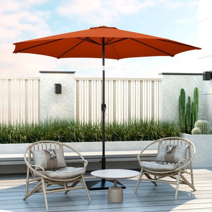 Parasol de terrasse de 3 m, manivelle d'inclinaison, toile à 8 baleines, orange