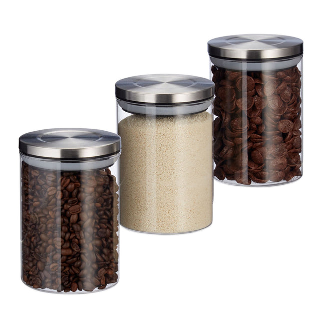 Lot de 3 bocaux en verre de 600 ml avec couvercles