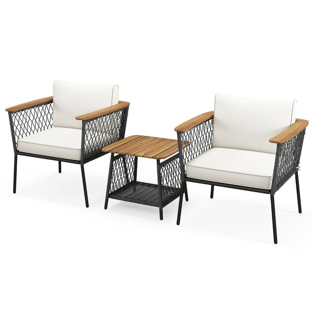 3 pièces. Ensemble de meubles de jardin, chaise en rotin avec table basse à 2 niveaux, ensemble de conversation en plein air