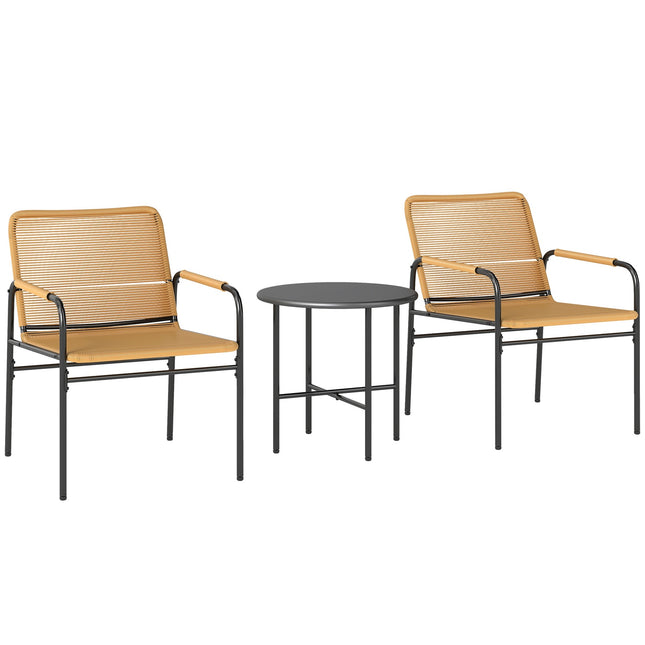 3 pièces. Ensemble bistro en rotin, groupe de sièges, ensemble de jardin avec 2 chaises de jardin, table basse, ensemble de meubles de balcon pour jardin, terrasse, acier, jaune |