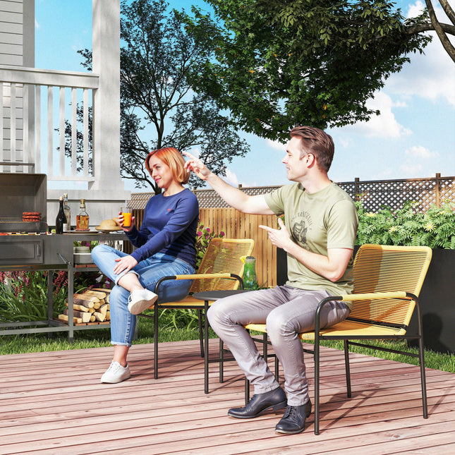 3 pièces. Ensemble bistro en rotin, groupe de sièges, ensemble de jardin avec 2 chaises de jardin, table basse, ensemble de meubles de balcon pour jardin, terrasse, acier, jaune |