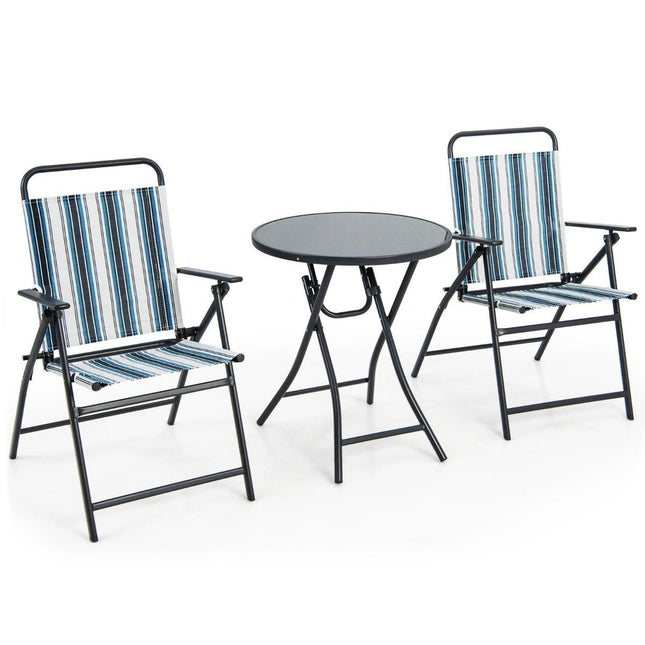 Ensemble de balcon 3 pièces, table de bistro avec 2 chaises pliantes, ensemble de sièges avec structure en métal robuste