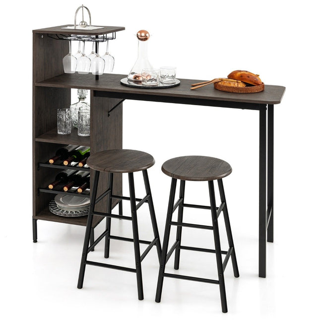 Ensemble table de bar et chaises 3 pièces, ensemble de table à manger à hauteur de comptoir marron