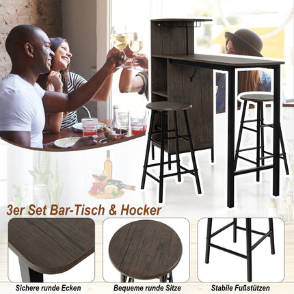 Ensemble table de bar et chaises 3 pièces, ensemble de table à manger à hauteur de comptoir marron