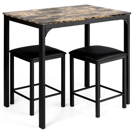 3-teiliges Esstisch-Set, Stehtisch-Set mit 2 gepolsterten Barhockern, Metallgestell, braun