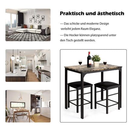 3-teiliges Esstisch-Set, Stehtisch-Set mit 2 gepolsterten Barhockern, Metallgestell, braun