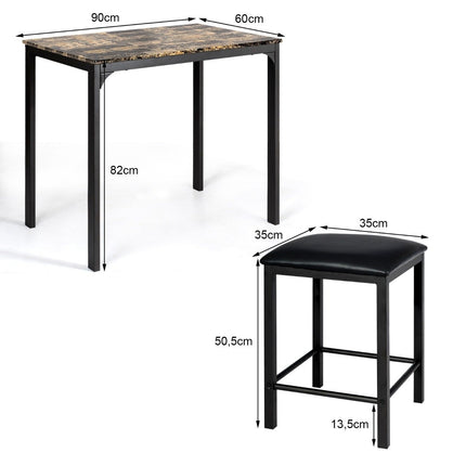 3-teiliges Esstisch-Set, Stehtisch-Set mit 2 gepolsterten Barhockern, Metallgestell, braun