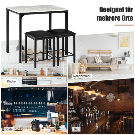 3-teiliges Esstisch-Set, Stehtisch-Set mit 2 gepolsterten Barhockern, Metallgestell, weiß