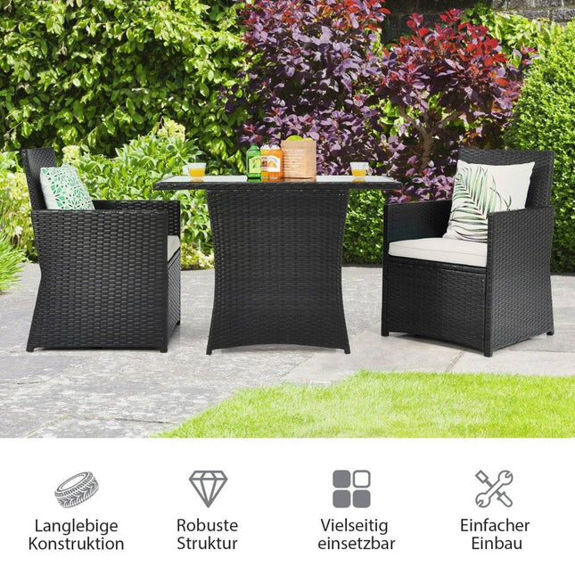 3-teiliges Terrassen-Essset. Platzsparendes PE-Rattan-Bistroset mit Tischplatte