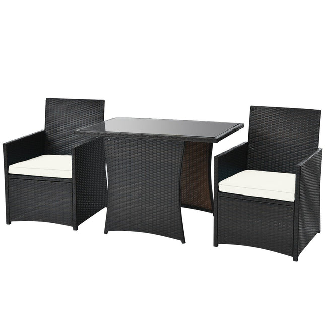 3-teiliges Terrassen-Essset. Platzsparendes PE-Rattan-Bistroset mit Tischplatte