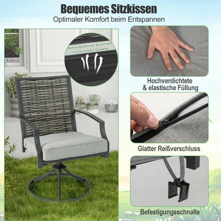 3-teiliges Terrassenmöbel-Set mit Couchtisch &amp; weichen Sitzkissen &amp; robustem Metallrahmen