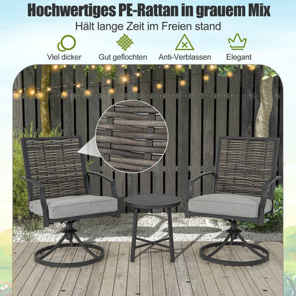 3-teiliges Terrassenmöbel-Set mit Couchtisch &amp; weichen Sitzkissen &amp; robustem Metallrahmen