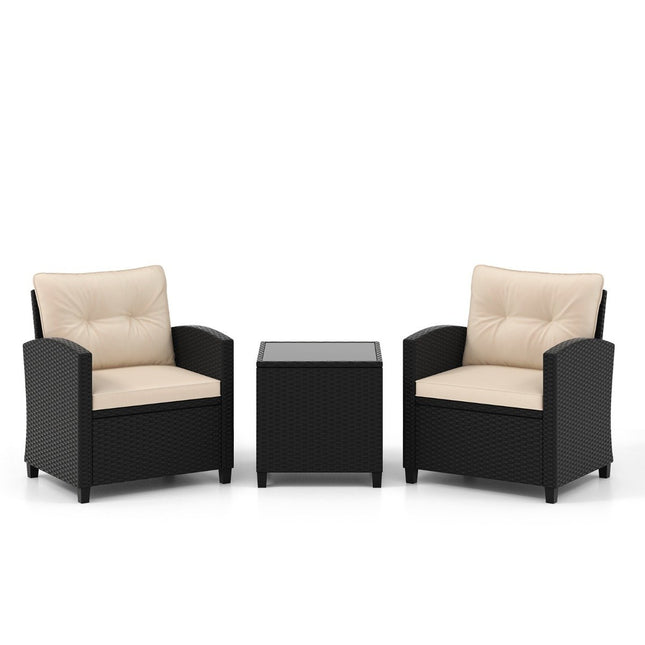 Ensemble de meubles de jardin en rotin 3 pièces comprenant 2 fauteuils et 1 table d'appoint, ensemble de sièges avec coussins, beige