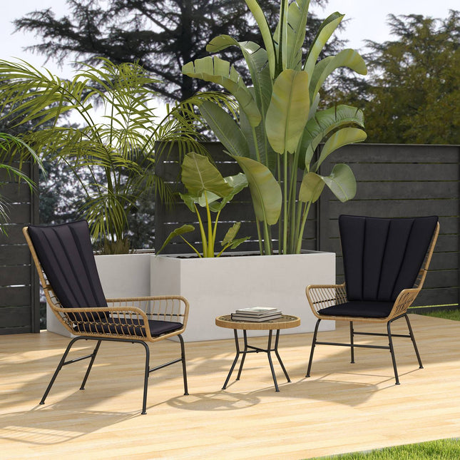 Rattan-Gartenset – 2 Stühle und Tisch mit Auflagen