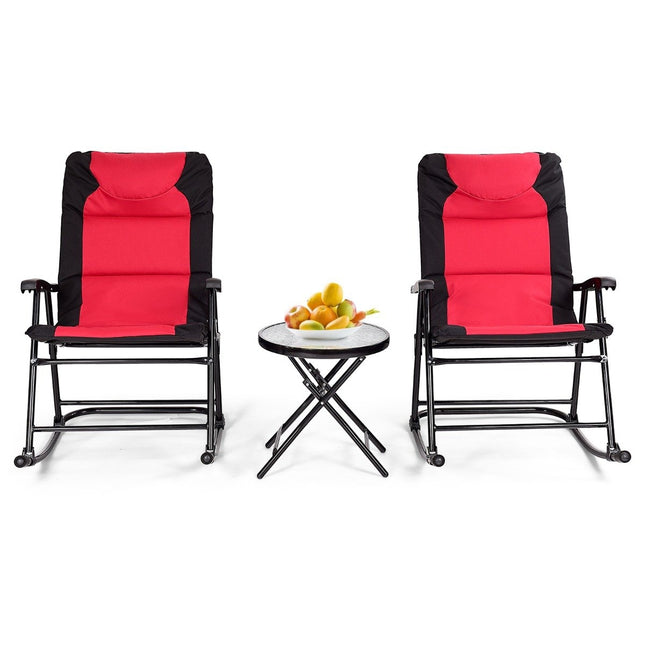 Chaises longues à bascule 3 pièces avec table d'appoint chaise longue de jardin rouge + noir