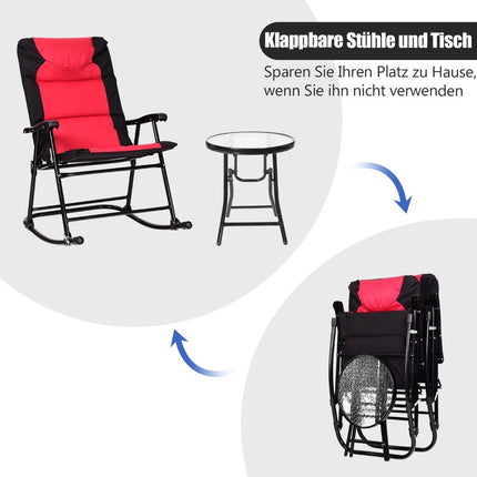3er Schaukelliege Liegestuhl mit Beistelltisch Gartenliege Rot + Schwarz
