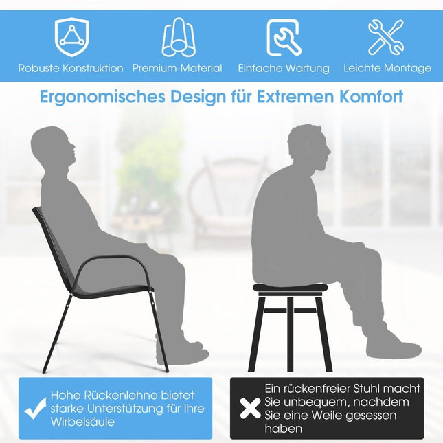 3 tlg. Balkonmöbel Set Bistrotisch mit 2 Stapelstühlen Balkonset Gartenset Gartenmöbel