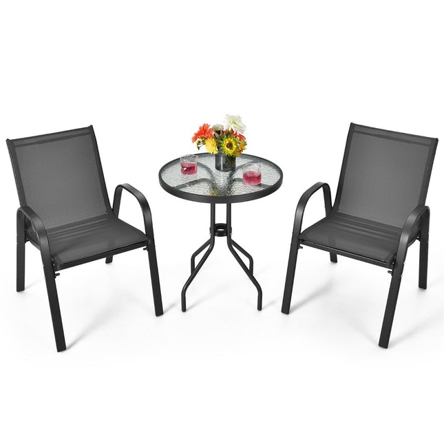 3 tlg. Balkonmöbel Set Bistrotisch mit 2 Stapelstühlen Balkonset Gartenset Gartenmöbel