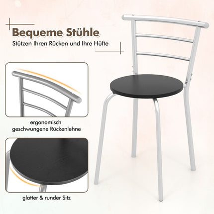 3 teilige Essgruppe Küchentisch &amp; Stühle mit Weinregal Platzsparende Sitzgruppe Esszimmergruppe Silber